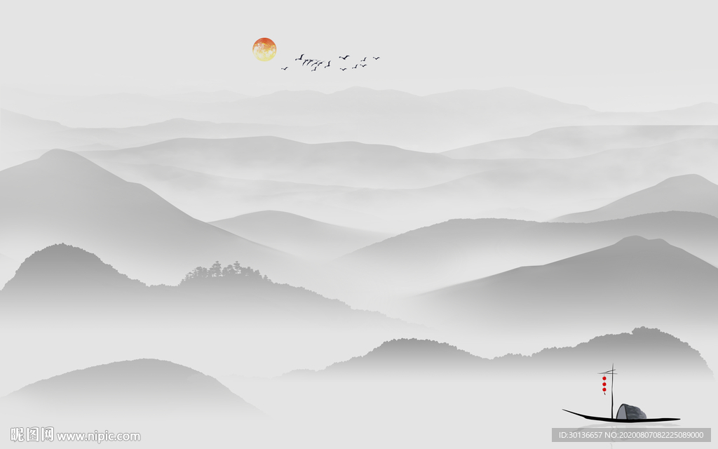 灰色意境高端山水 TIF分层