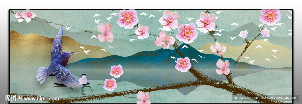 山水 桃花床头画