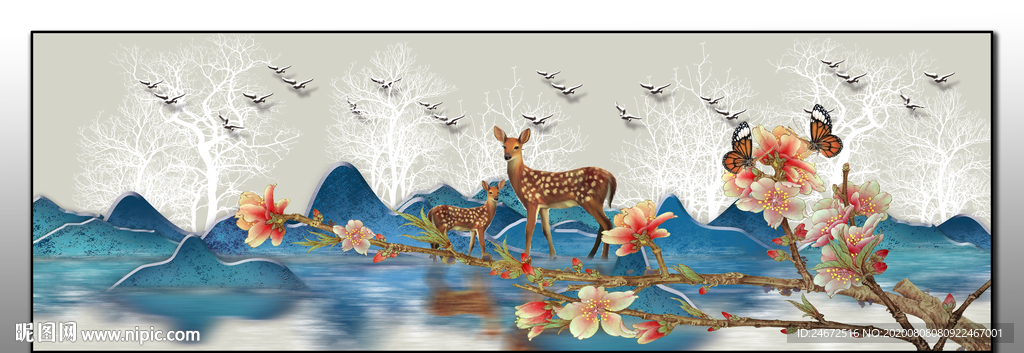 麋鹿 轻奢床头画