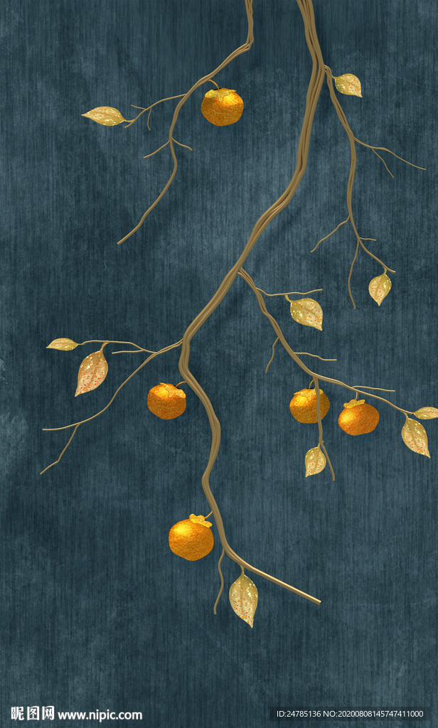 中式手绘五福图