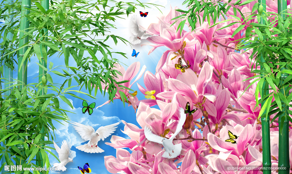 玉兰花蝴蝶电视背景墙