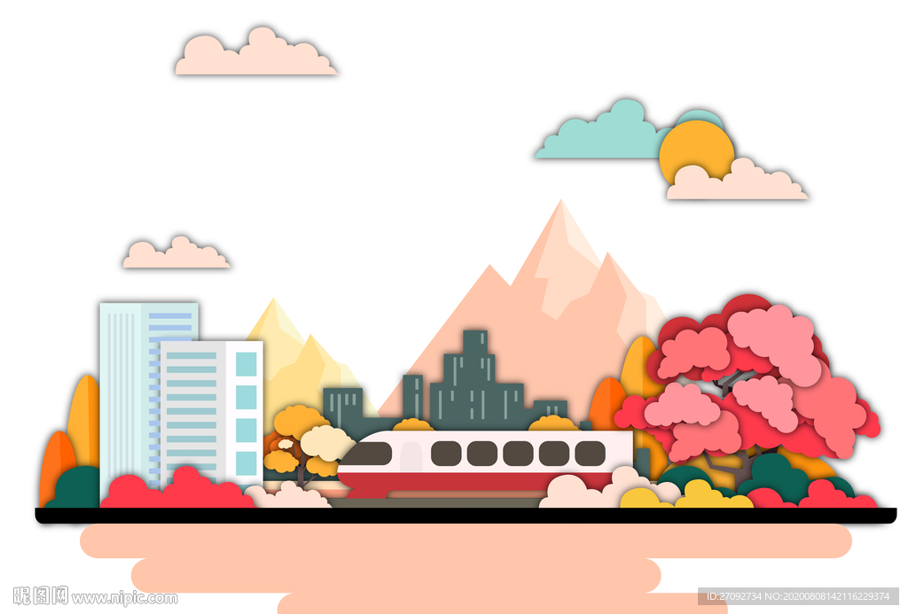 山脉城市动车AI适量临摹插图图