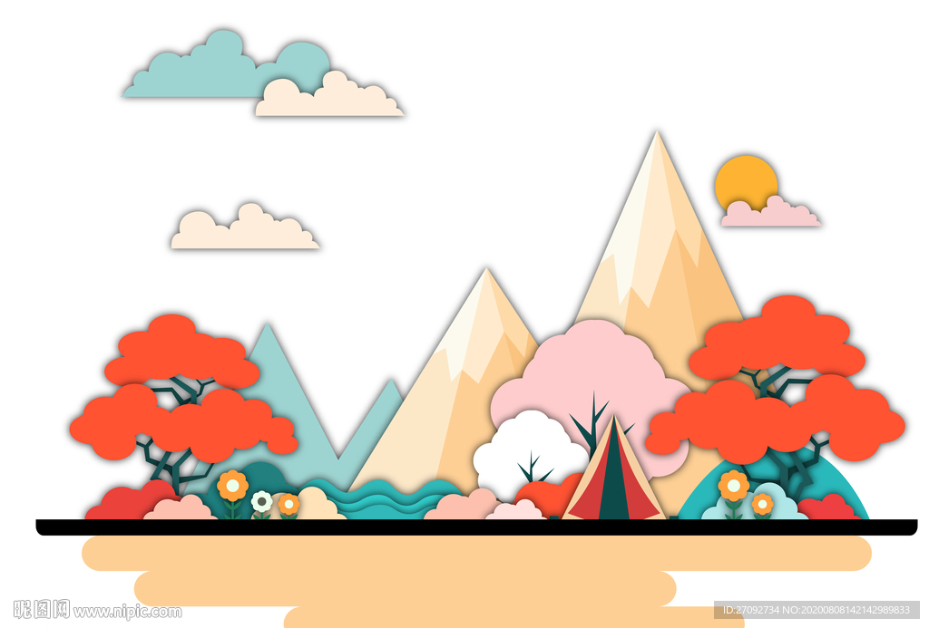 温暖花树山脉AI适量临摹插图图