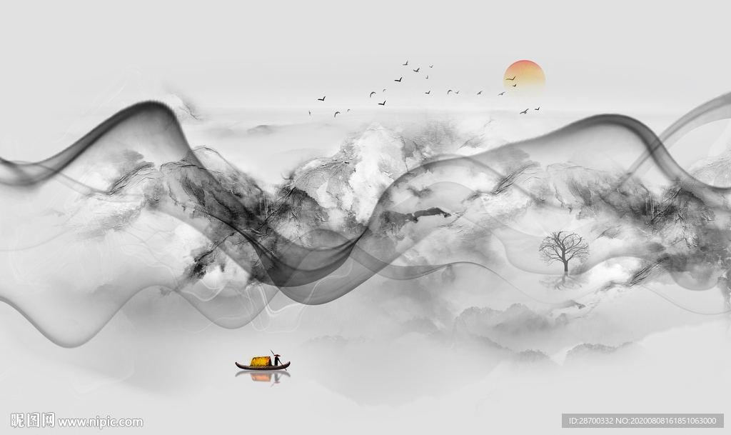 中式水墨山水画