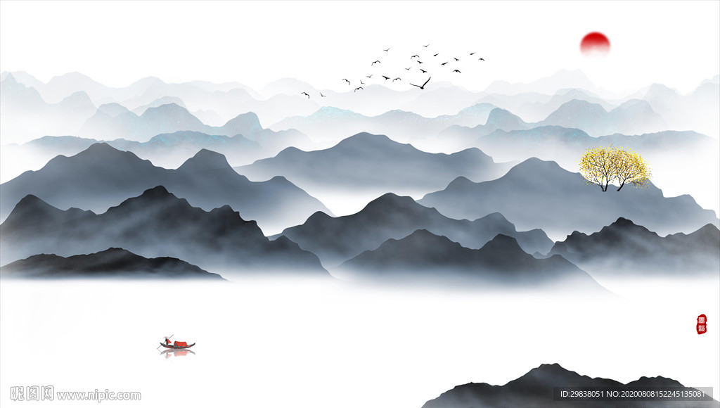 禅意水墨山水画