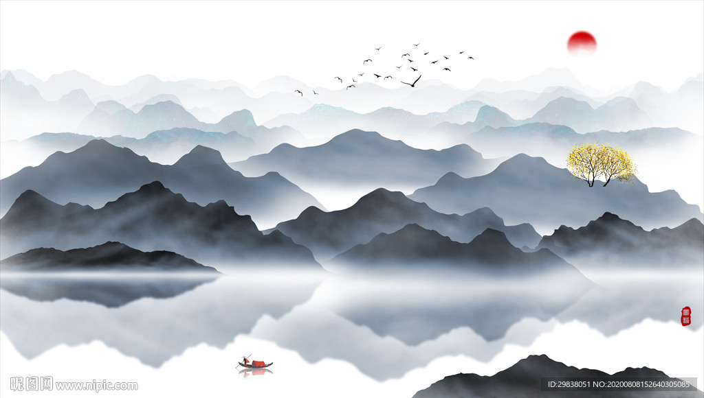 禅意水墨山水画