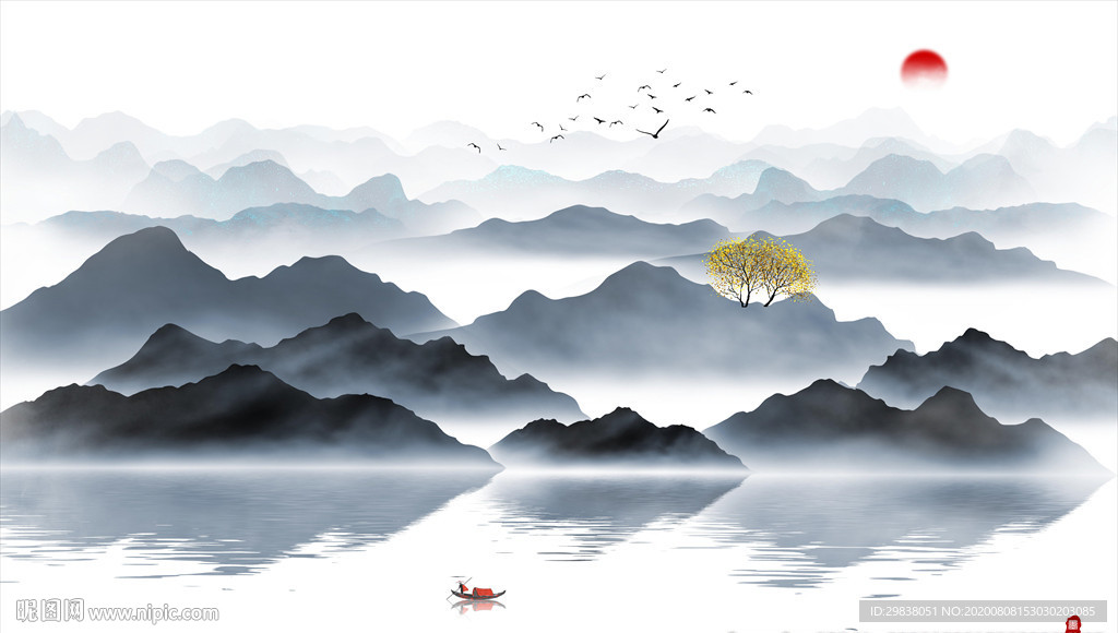 禅意水墨山水画