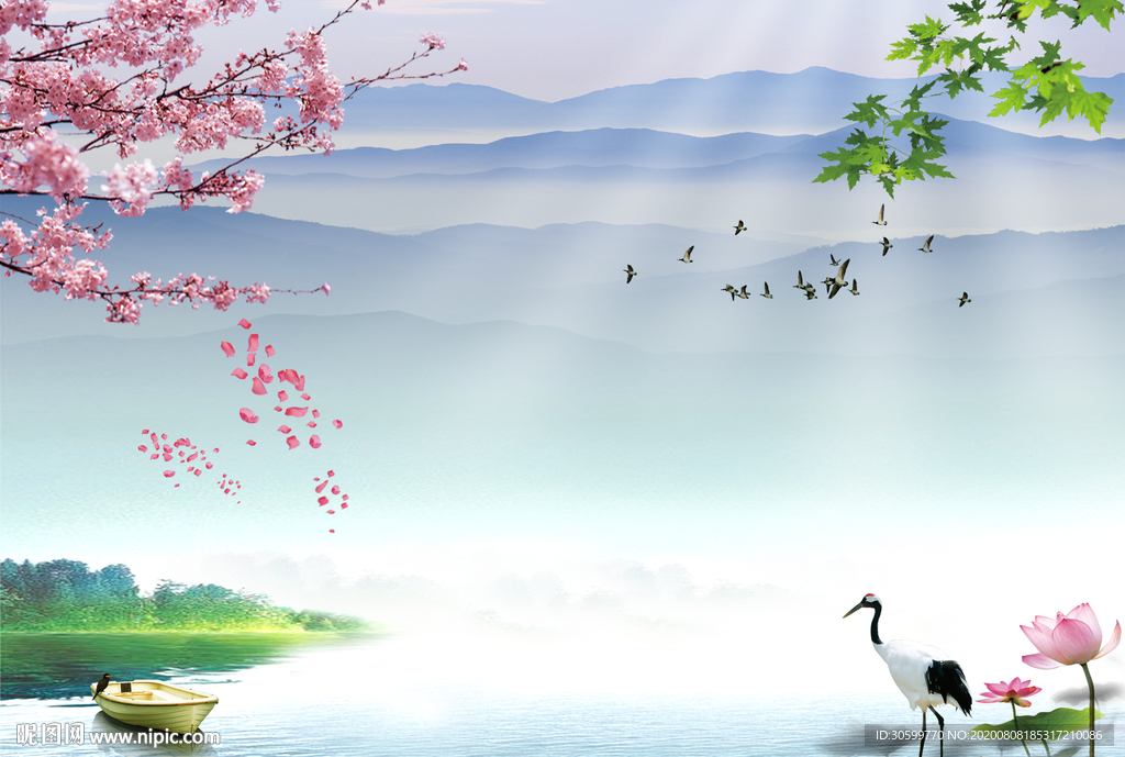 江南水乡电视背景装饰画