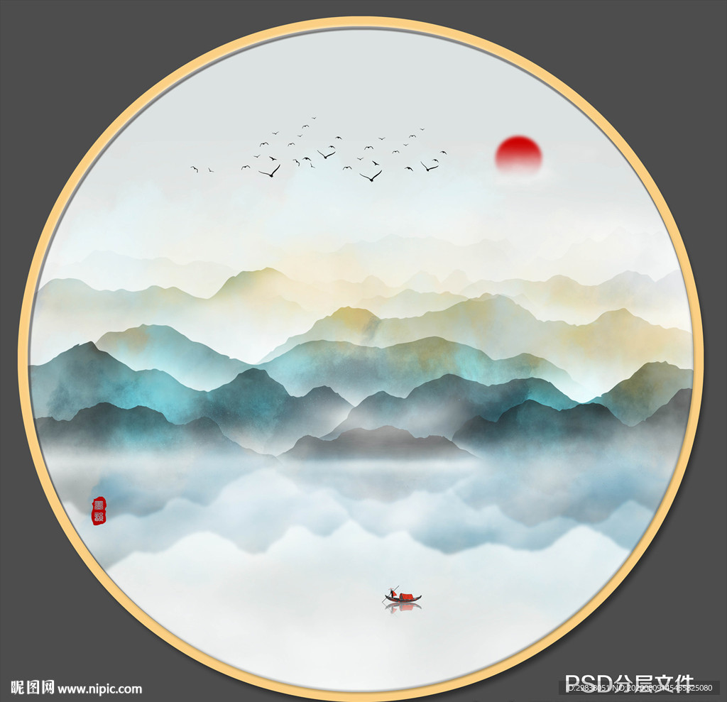 圆形山水画