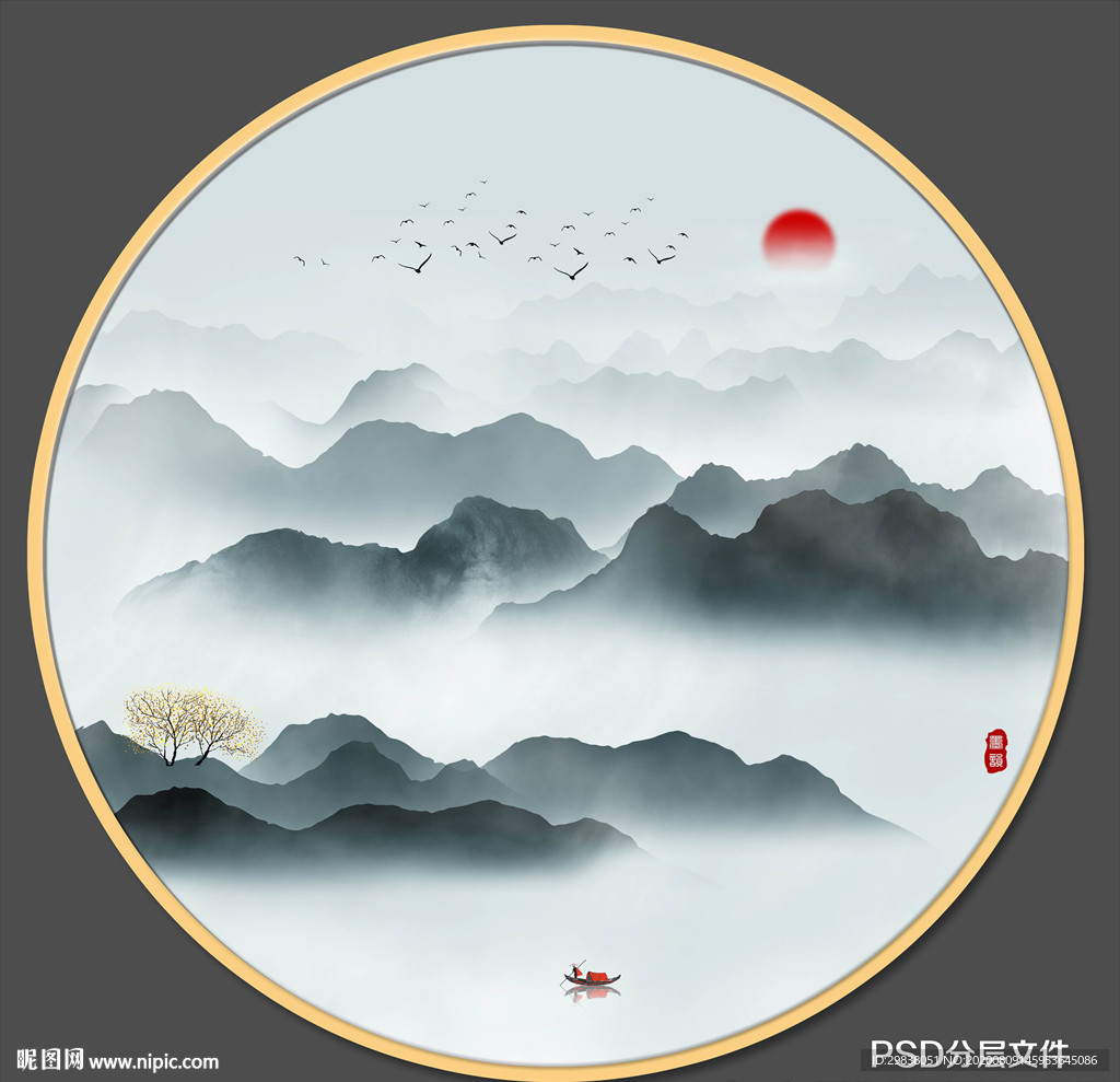 圆形水墨画