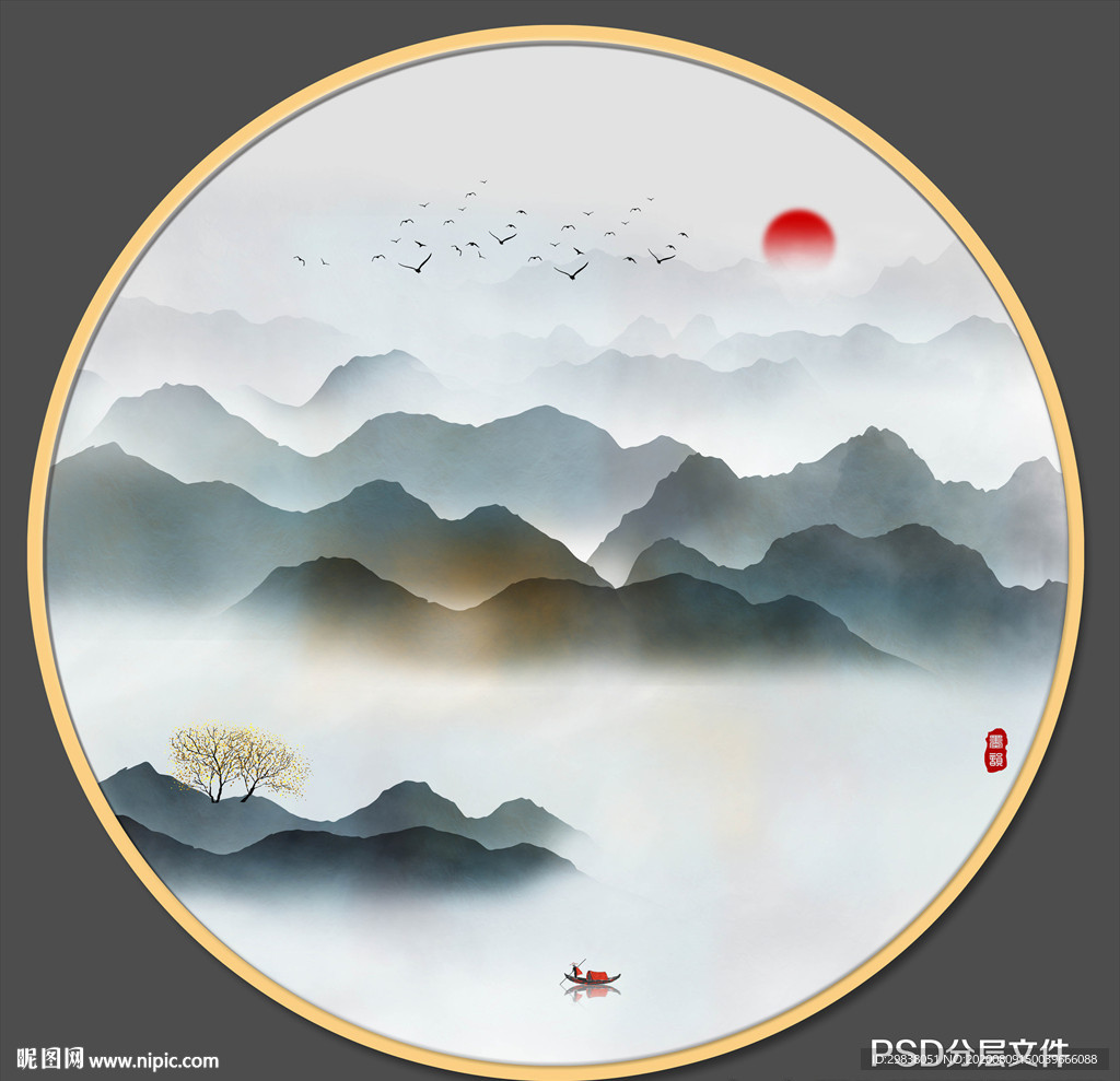 圆形山水画