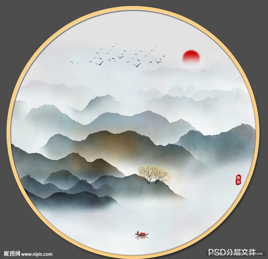 圆形水墨画