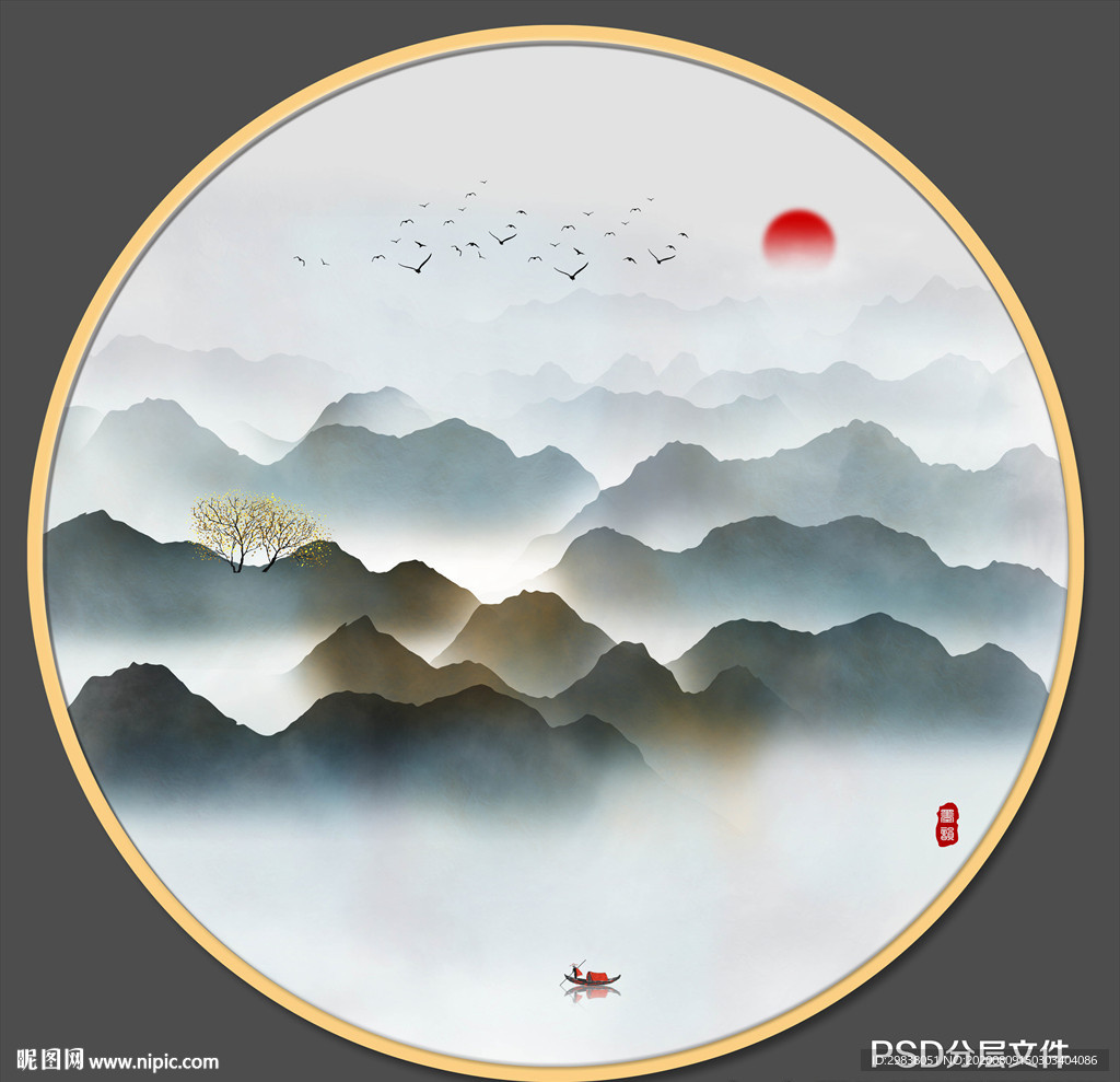 圆形山水画