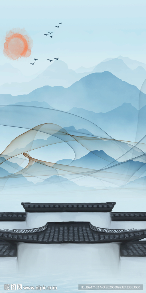 徽派简约风山水画 TIF分层