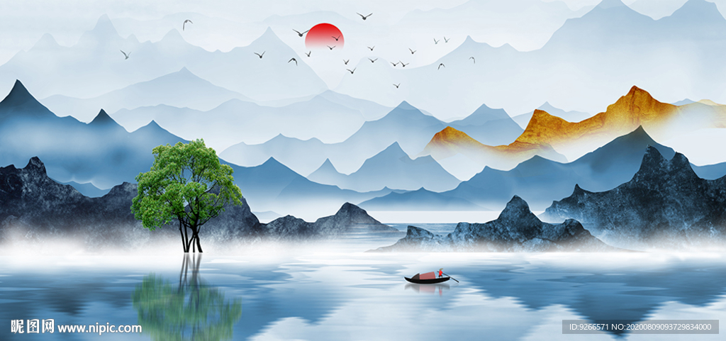 麋鹿山水抽象飞鸟晶瓷画装饰画