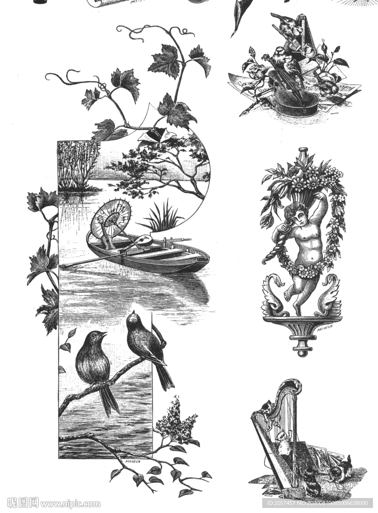 花鸟葡萄酒纹饰