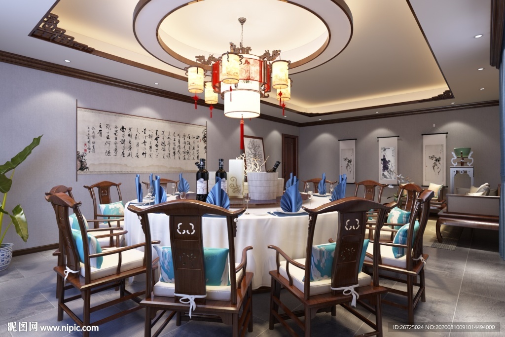 中式餐厅包间室内设计效果图