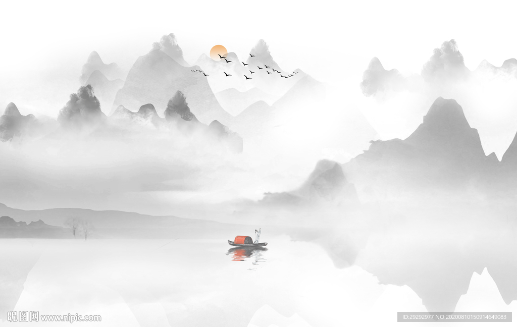 新中式抽象山水背景墙