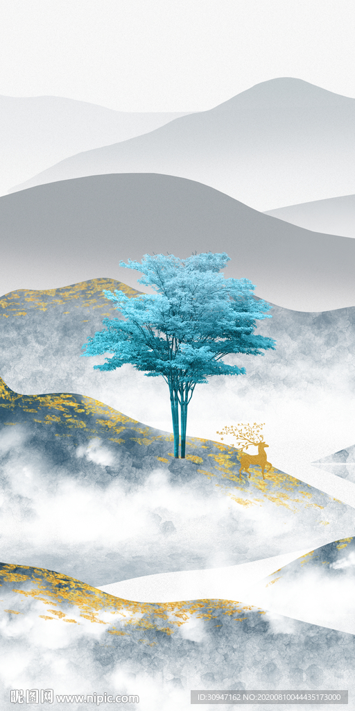 中国风简约风山水画 TIF分层