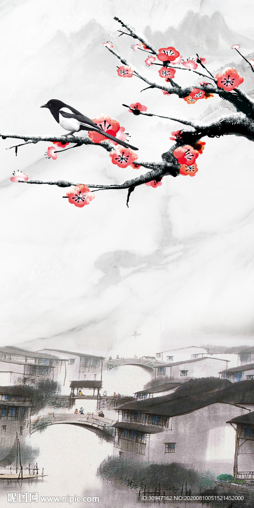 江南新玄关山水画 TIF分层