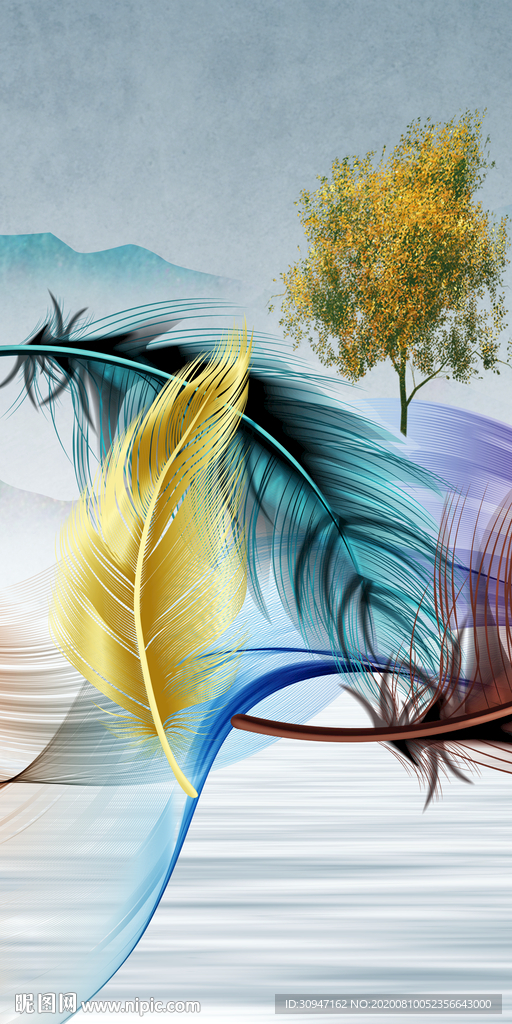 羽毛玄关新画山水 TIF分层