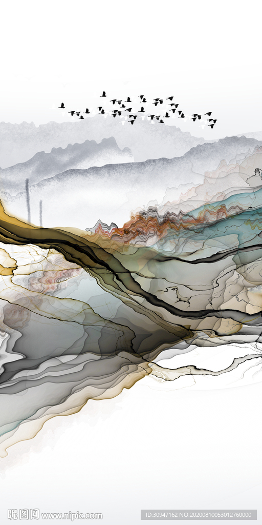 别墅新玄关山水画 TIF分层