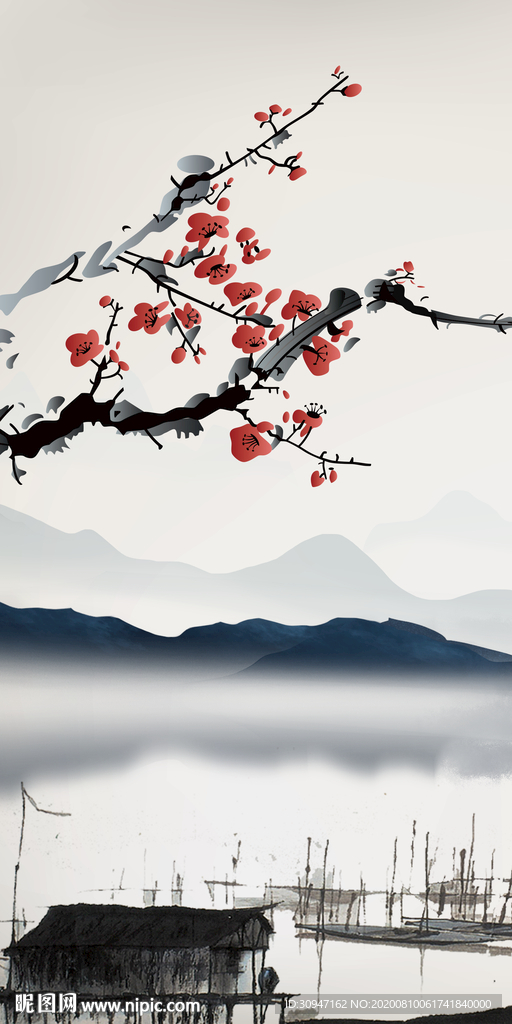 新中式新玄关山水画 TIF分层