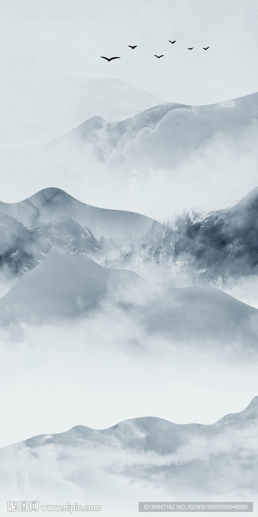 蓝色新高档山水画 TIF分层