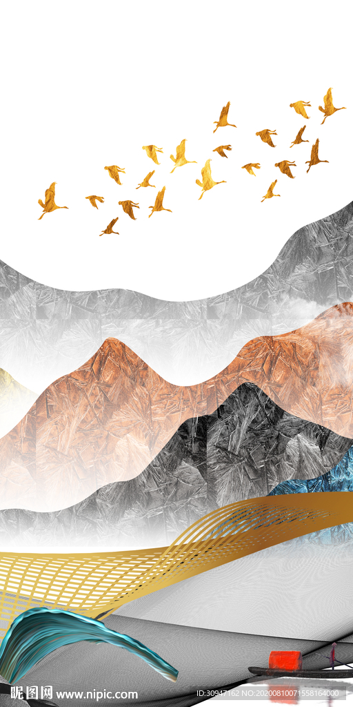 中式玄关新画山水 TIF分层