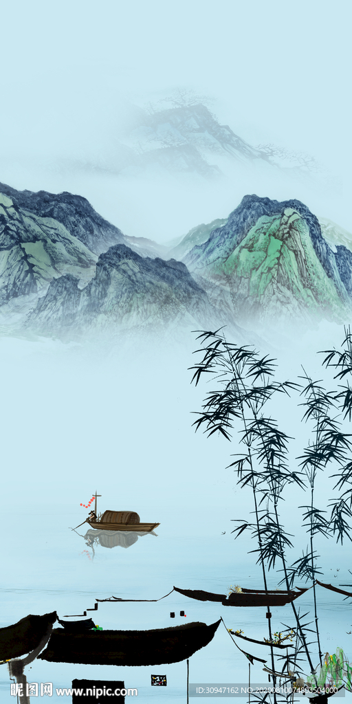 江南简约风山水画 TIF分层