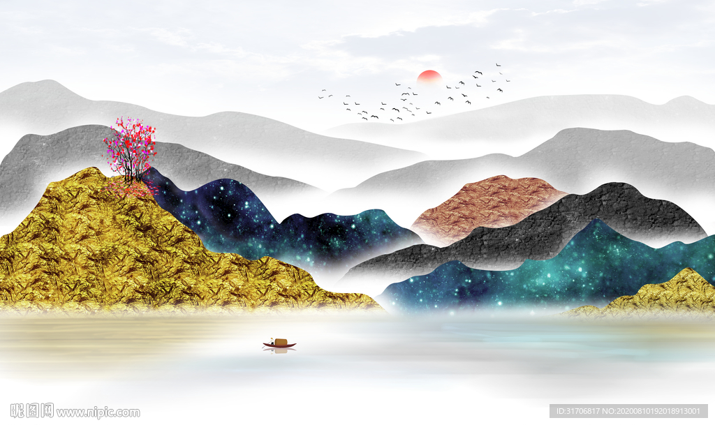 中式水墨山水画