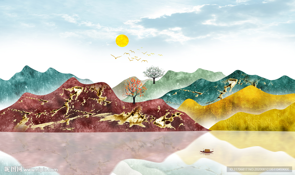 中式意境水墨山水画