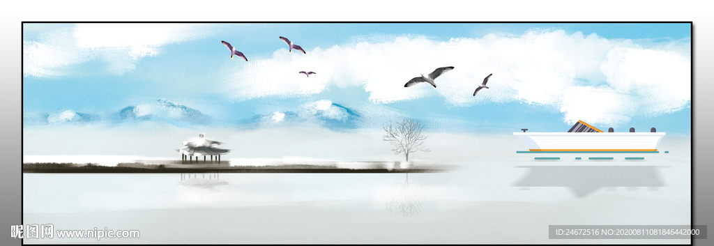 现代简约大海床头画