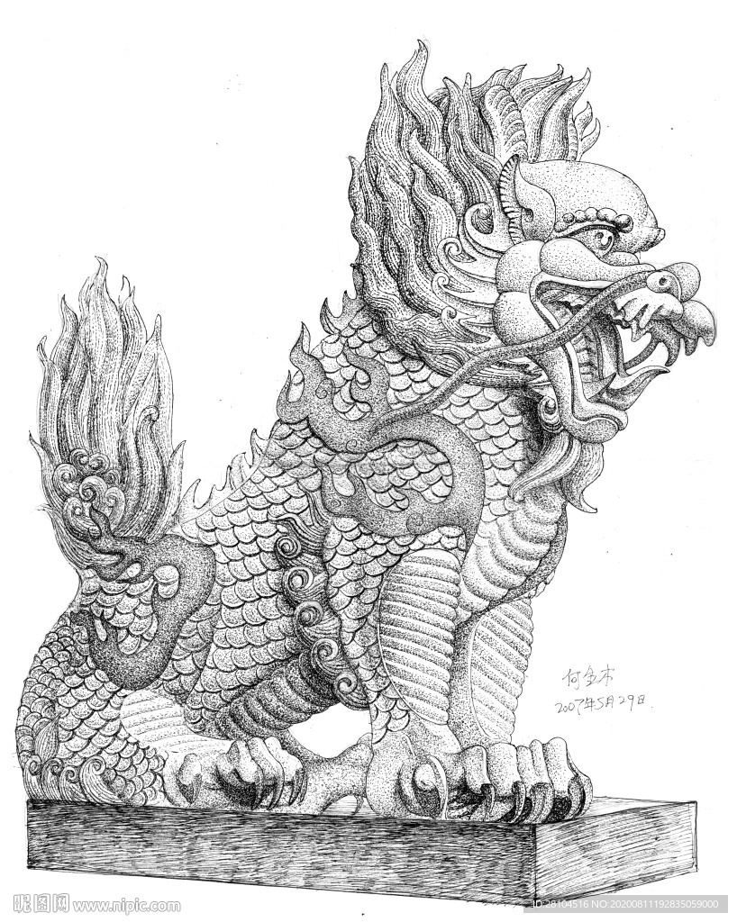 石雕麒麟绘图