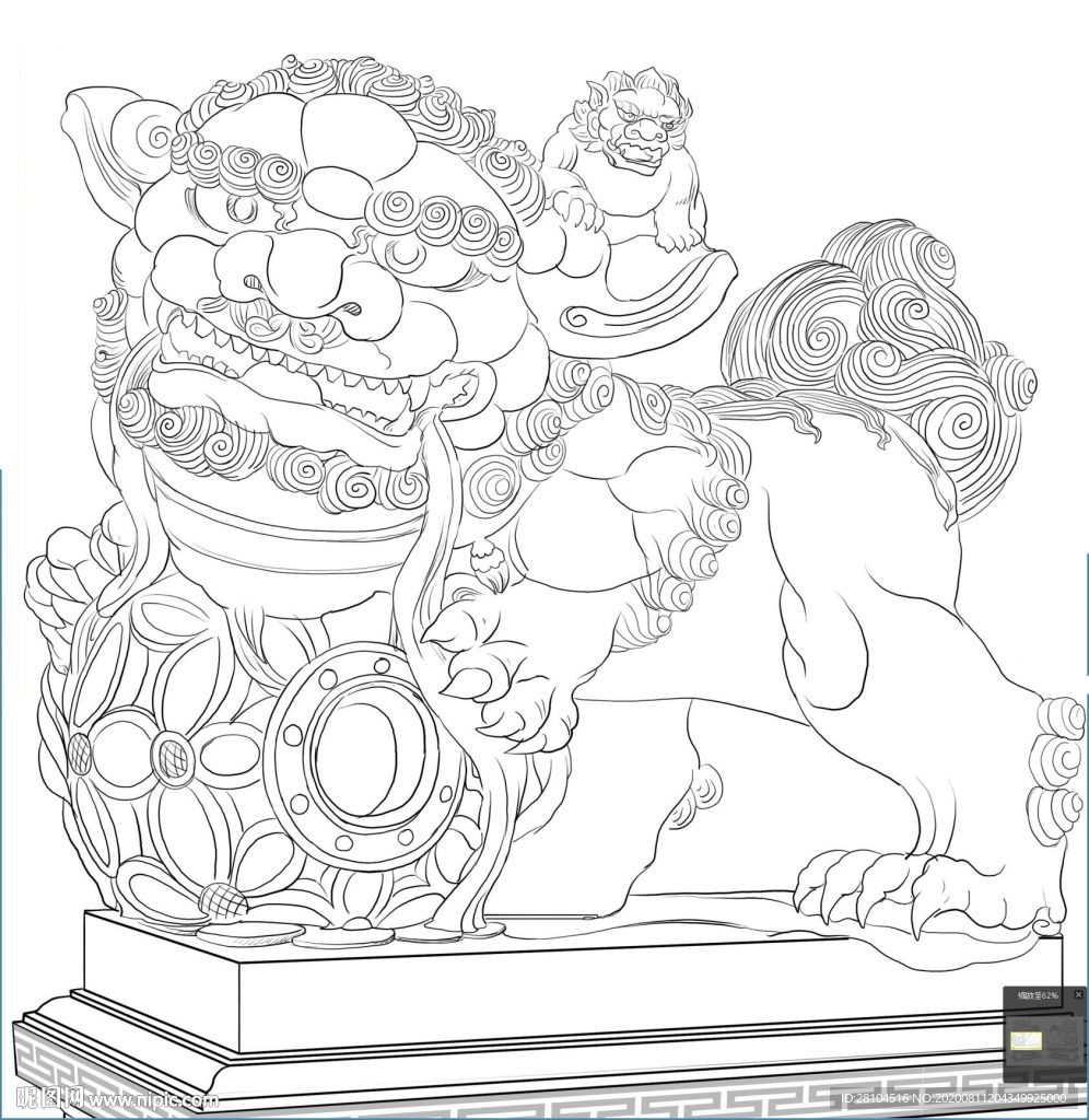 石狮子白描