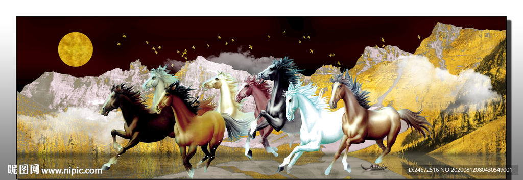 抽象金山床头画