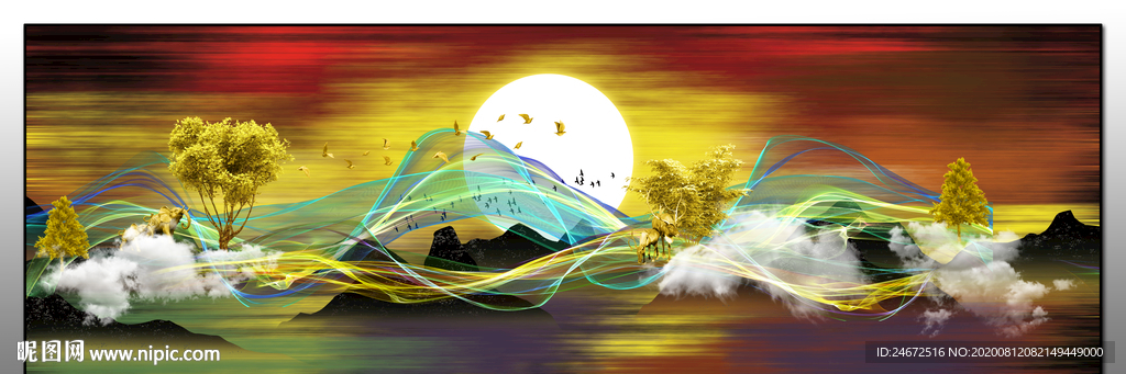 抽象线条床头画