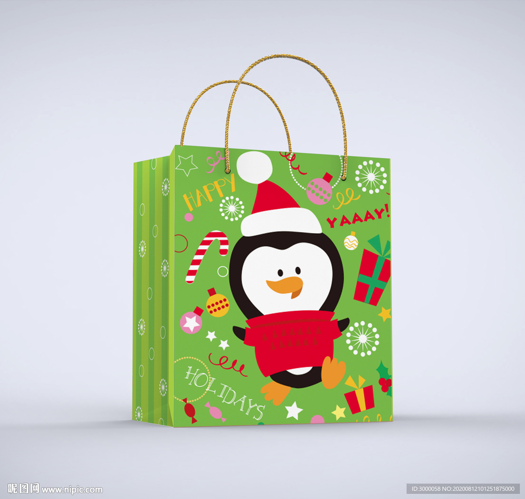 圣诞节卡通企鹅礼品袋设计图片