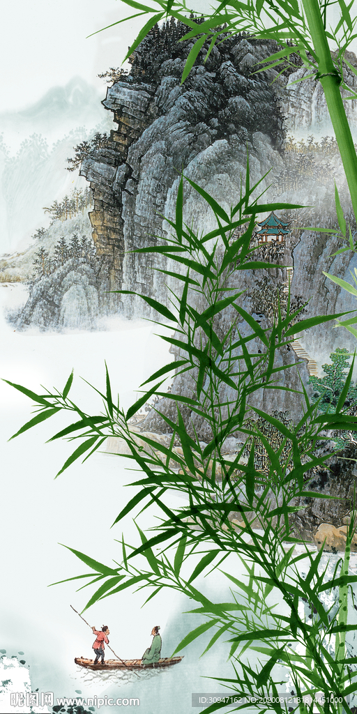 竹子 轻奢新山水画 TIF分层