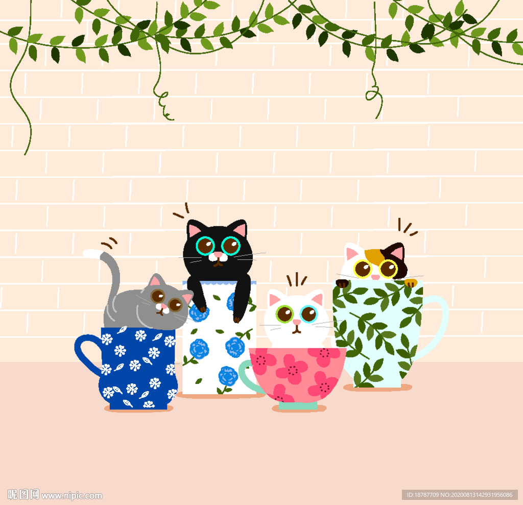 猫咪茶杯插画