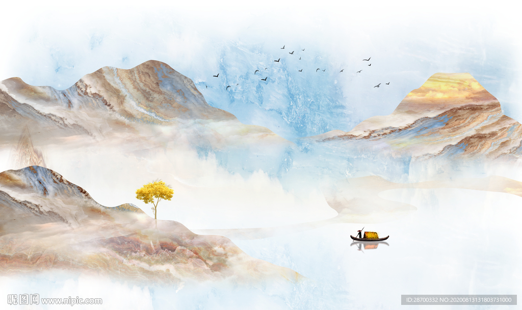 大理石纹山水画