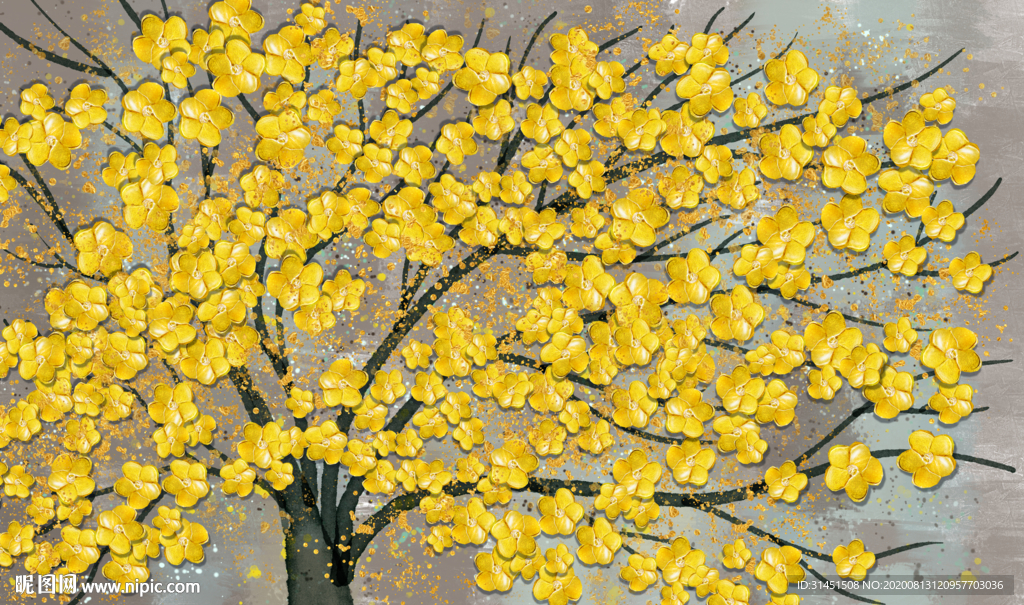 现代手绘油画发财树