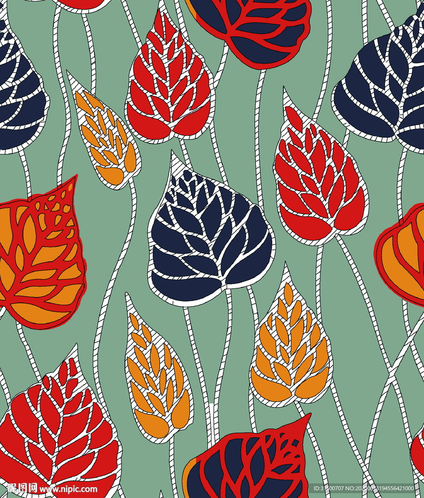 手绘线条叶子花