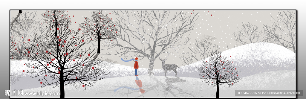 冬天雪景床头画