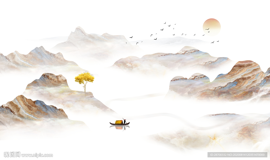 中式水墨山水画