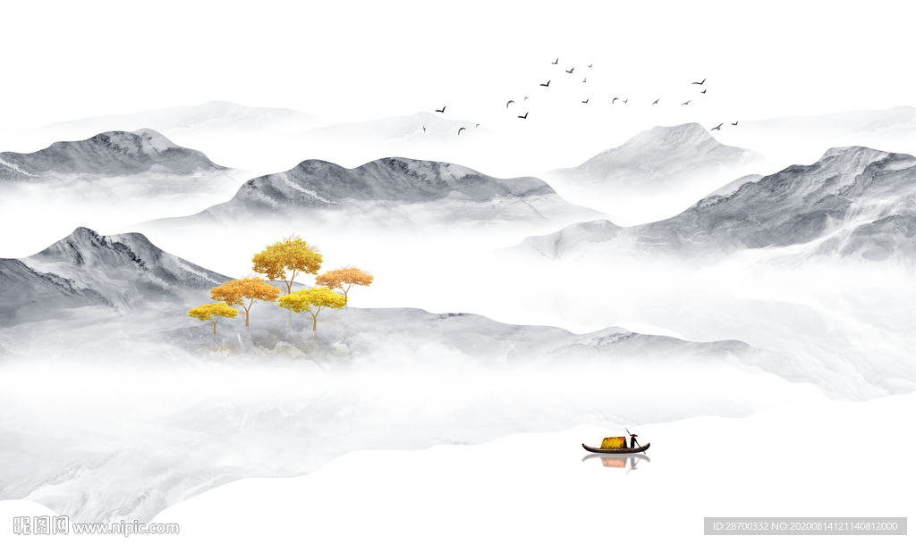 中式水墨山水画