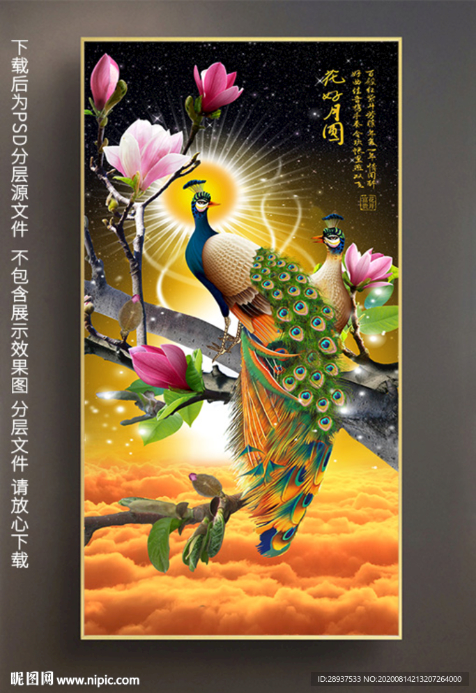 原创孔雀图凤凰晶钻瓷画装饰挂画