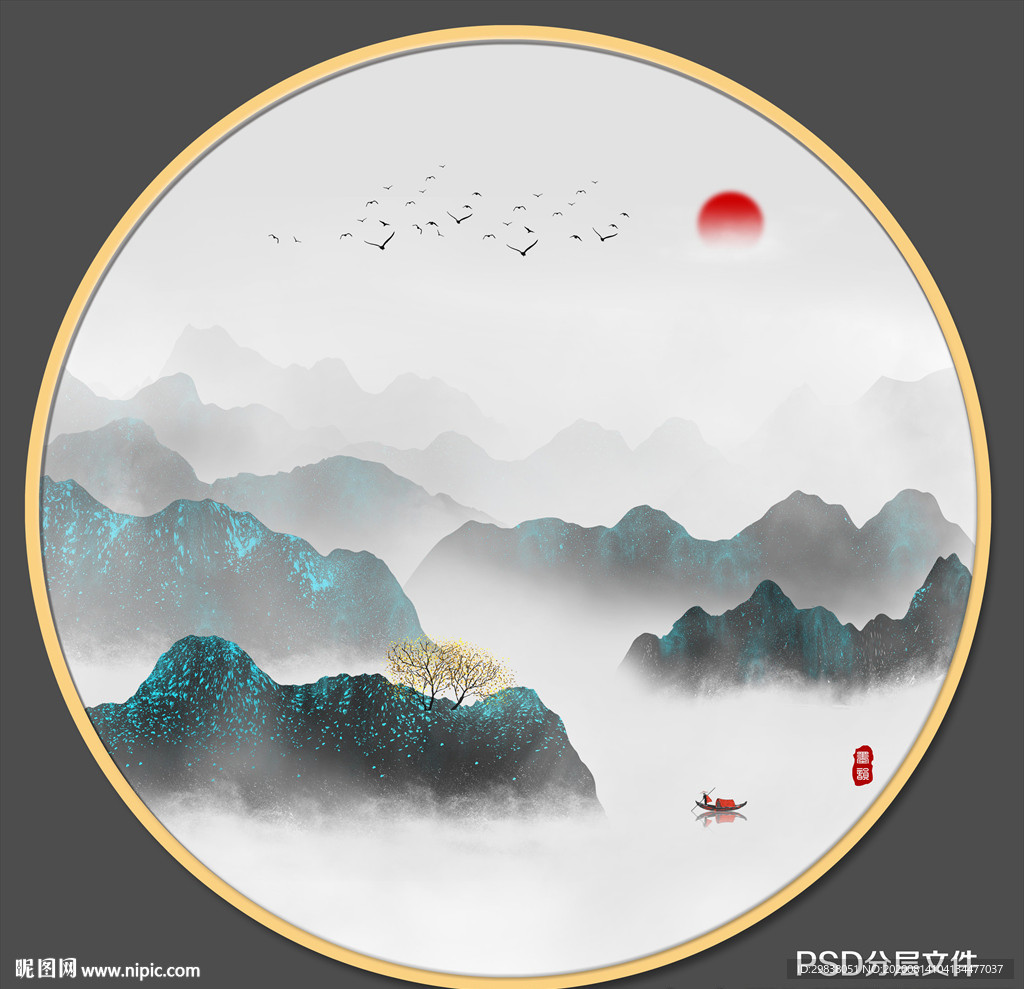 圆形山水画