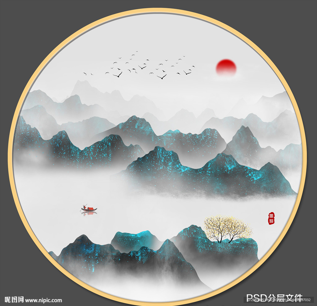 圆形山水画