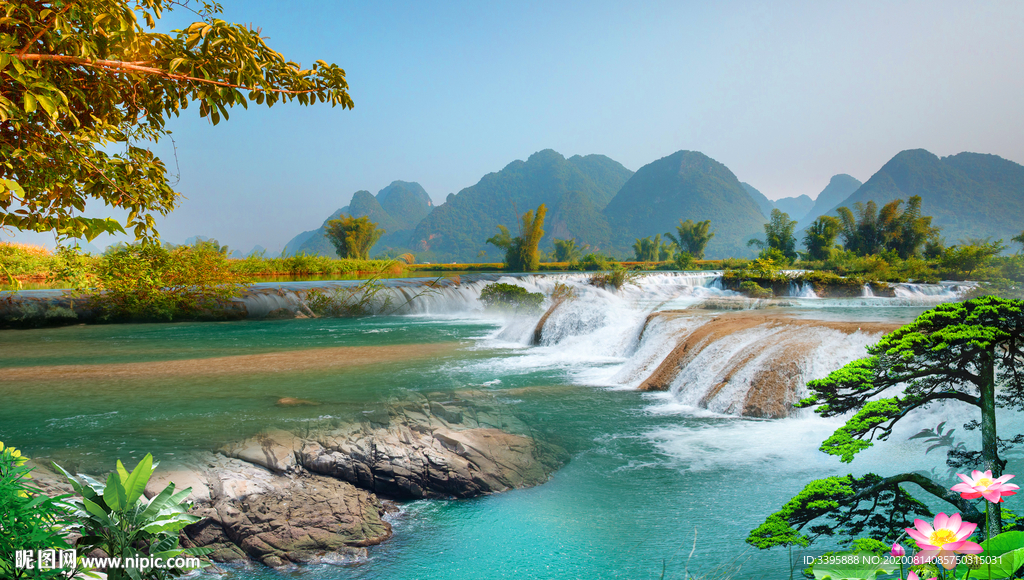 瀑布风景 写意山水图片